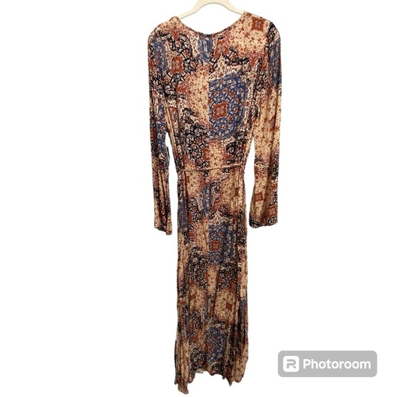 NWT LULUS / Mosaic Marvel Rust Orange Print Long Sleeve Maxi Dress Size XL - Picture 4 of 12